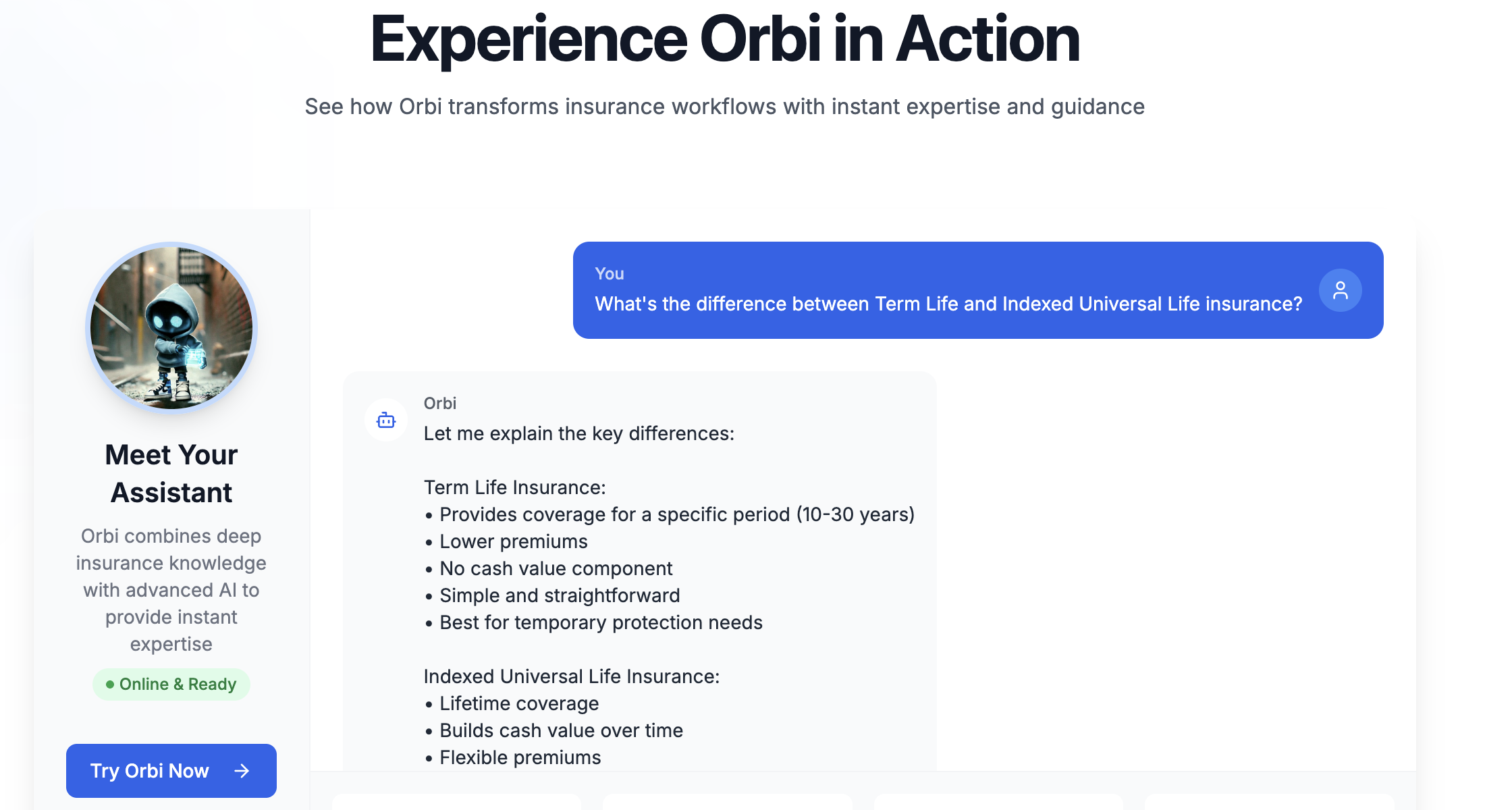 Orbix.ai Insurance AI Assistant - Live Chat Interface