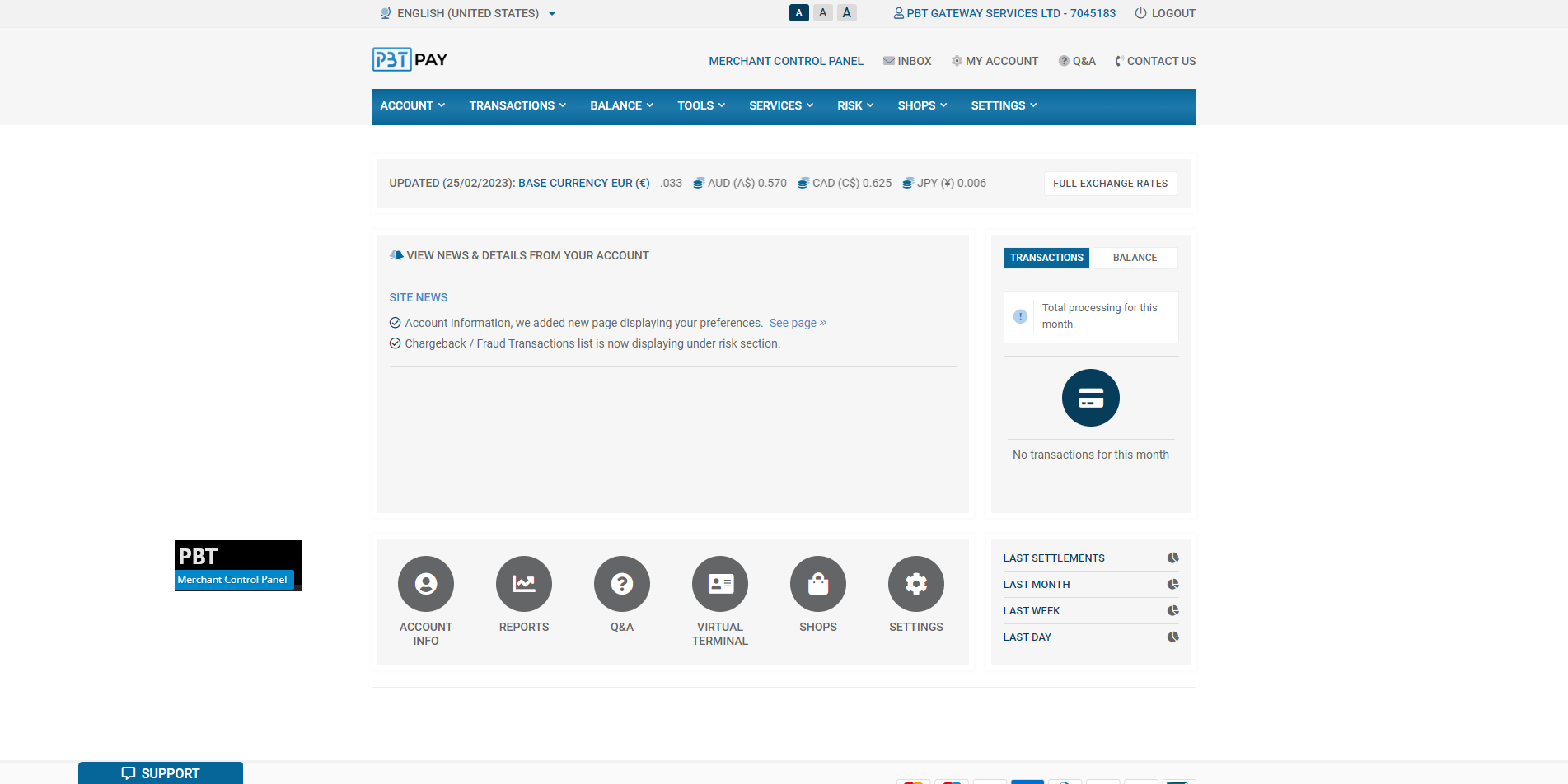 PBT Gateway - Merchant Control Panel & Payment Processing