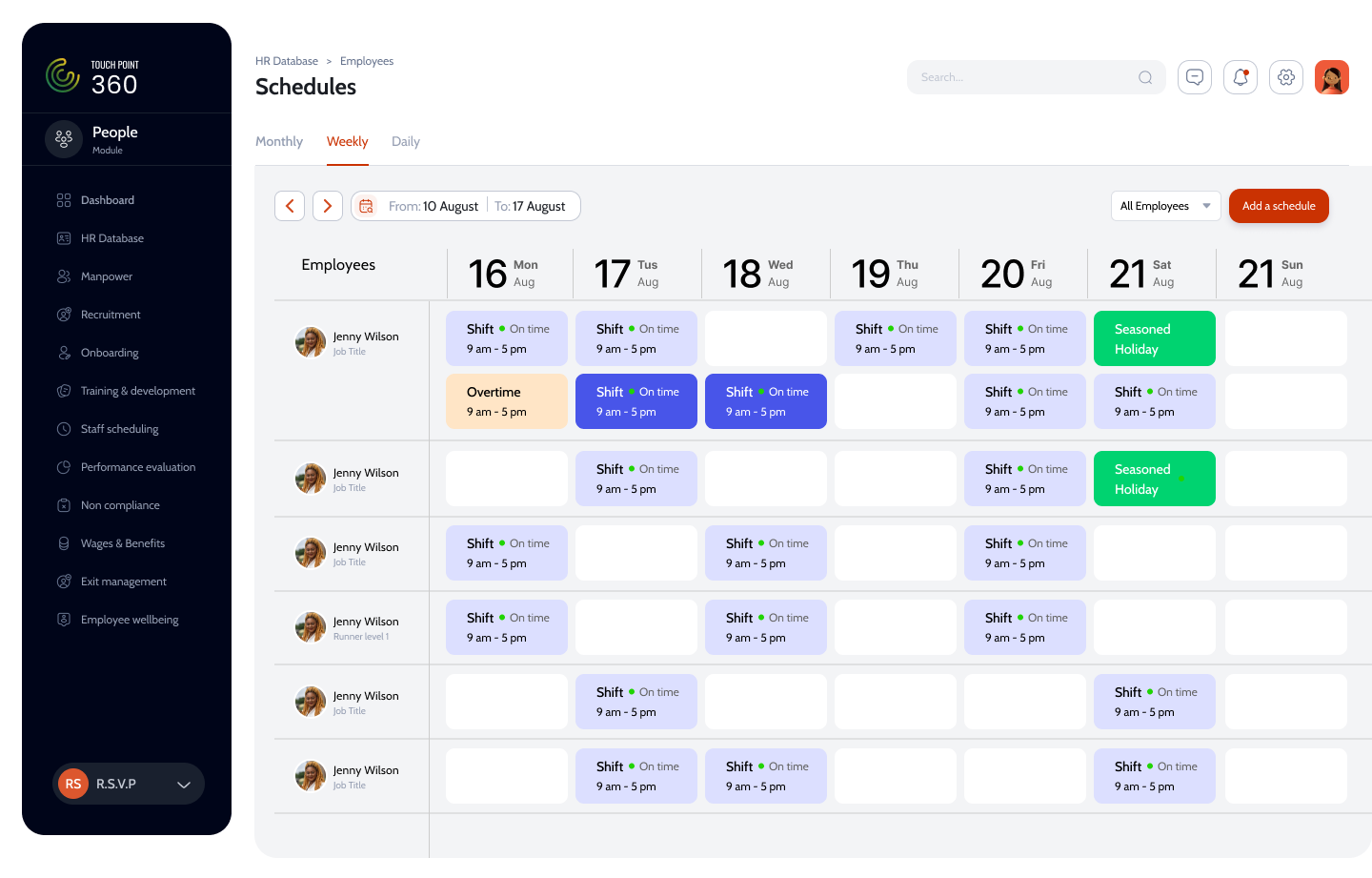 Touch Point 360 - Employee Scheduling & HR Management Dashboard